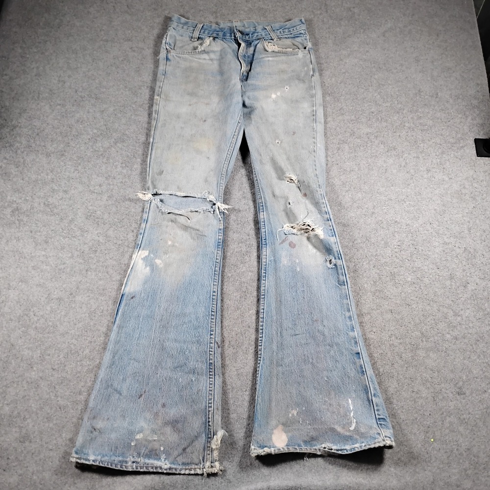 Vintage Levis Orange Tab Bell Bottom Jeans Light Wash Distressed Thrashed 70s 28